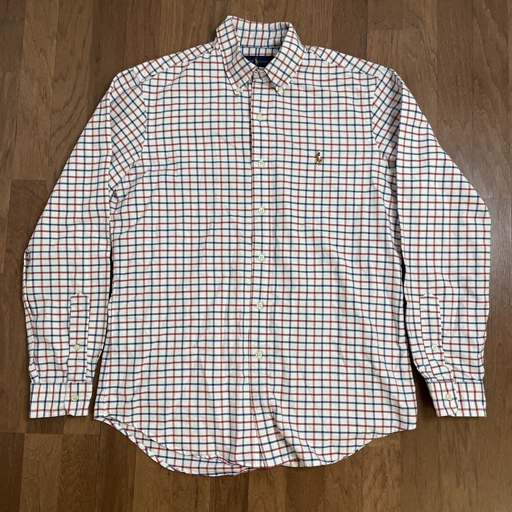 Polo by Ralph Lauren White Button-Down Shirt with Red and Blue Windowpane Check